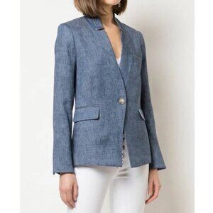 VERONICA BEARD Dickey Jacket FARLEY Blue Linen Blend Womens 8 Solid Made In USA